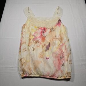 Cottagecore Wrapper Womens Watercolor Floral Rose Bubble Hem Tank Top Blouse XS